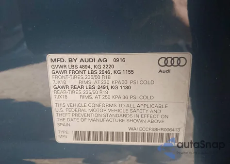 2017 Audi Q3 2.0T Premium z USA, uszkodzony, nr VIN WA1ECCFS8HR006413